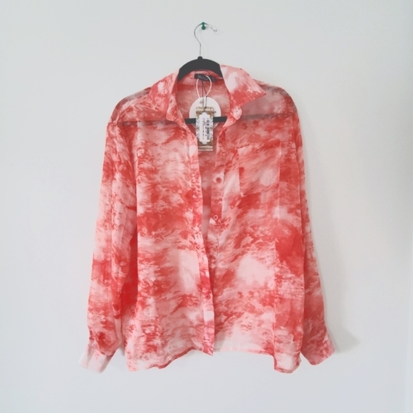 NWT Sheer Button Up Shirt - Picture 1 of 8